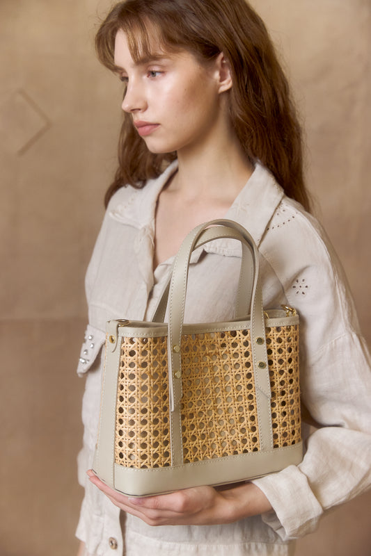 BellaSole Leather & Raffia Summer Shoulder Bag